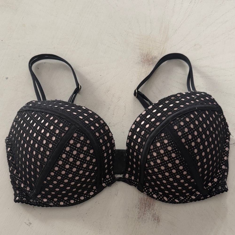 Victoria’s Secret Sexy Black Mesh Overlay Padded Push-Up Bra - 32DD